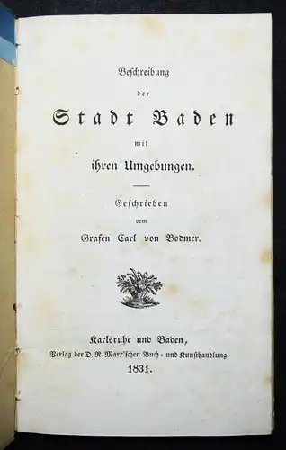 Bodmer, Beschreibung der Stadt Baden mit ihren Umgebungen - 1831 - BADENIA