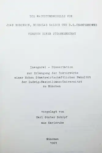 MATHEMATIK DISSERTATION - Schöpf, Die Wachstumsmodelle 1961 - WACHSTUM