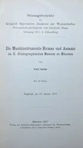 Sachs, Die Musikinstrumente Birmas und Assams EINZIGE AUSGABE 1917 ASIEN BURMA