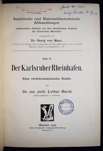 Barck, Der Karlsruher Rheinhafen - 1909 - HAFENWIRTSCHAFT KARLSRUHE HAFEN RHEIN