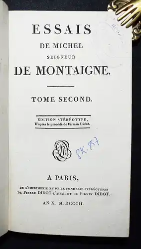 Montaigne, Essais - 1802 - TYPOGRAPHY Schönes Exemplar