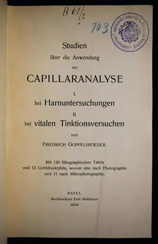 Goppelsroeder, Anwendung der Capillaranalyse 1904 CHEMIE KAPILLARKRÄFTE