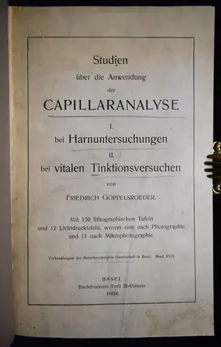 Goppelsroeder, Anwendung der Capillaranalyse 1904 CHEMIE KAPILLARKRÄFTE