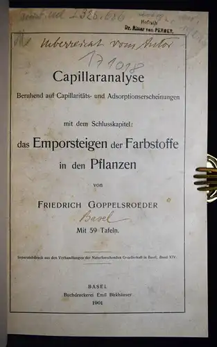 Goppelsroeder, Capillaranalyse - Das Emporsteigen... 1901 CHEMIE KAPILLARKRÄFTE