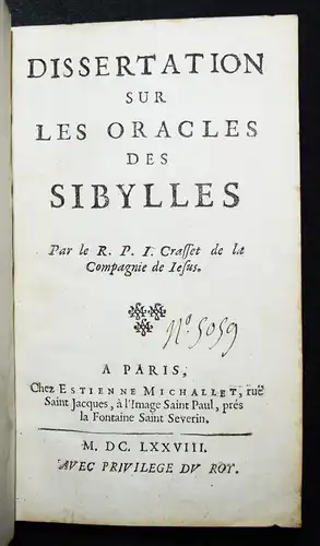 Crasset, Dissertation sur les oracles des Sibylles - 1678 OKKULTISM PROPHECY