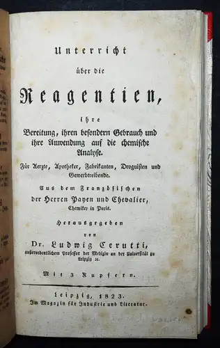 Payen, Unterricht über die Reagentien - 1823 CHEMIE