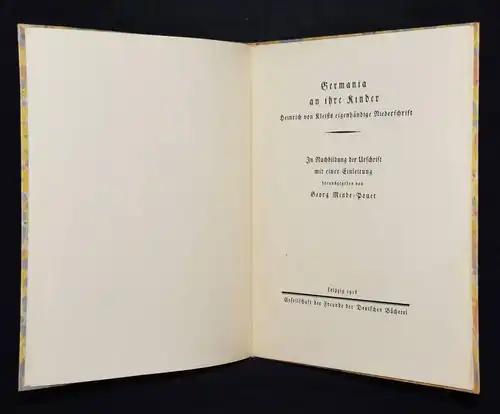 Kleist, Germania an ihre Kinder 1918 FAKSIMILE-HANDSCHRIFT NUMMERIERT 1/1300 Ex.