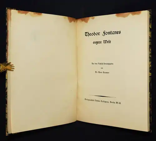 Fontane – Krammer, Theodor Fontanes engere Welt 1920 VORZUGSAUSGABE 1/150 Ex