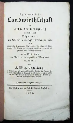 Vogelsang, Systematische Landwirthschaft - 1832 AGRARCHEMIE AGRARGESCHICHTE