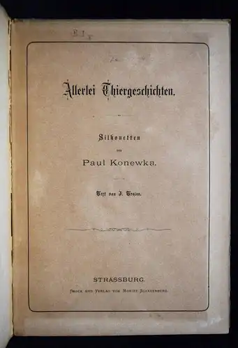 Trojan, Allerlei Thiergeschichten 1872 SCHERNSCHNITTE SCHATTENBILDER