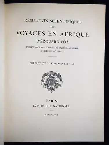 Foa, Resultats scientifiques des voyages en Afrique AFRIKA ETHNOLOGIE FISCHE