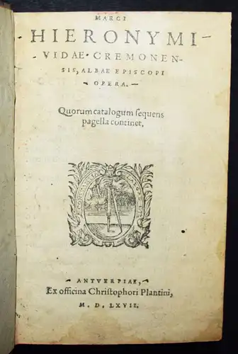 Vida, Opera. Quorum catalogum sequens... 1567 - Schach-Gedicht Scacchia Ludus