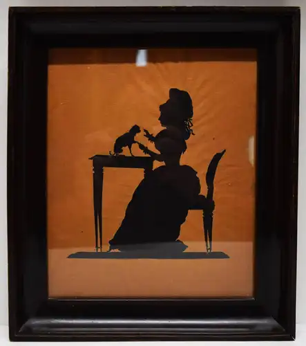 ORIGINAL-SCHERENSCHNITT  um 1820 - Dame mit Kätzchen PAPER CUT SILHOUETTE