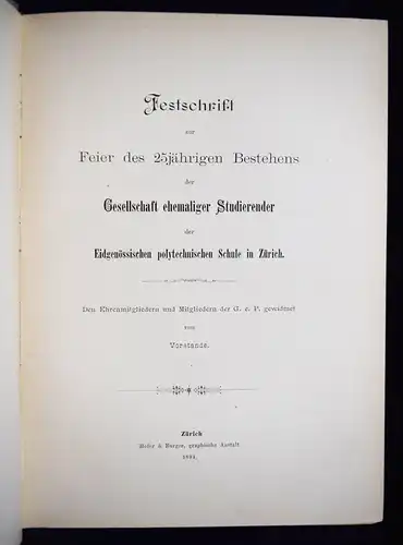 ETH Zürich – Festschrift zur Feier des 25jährigen Bestehens 1894 SCHWEIZ