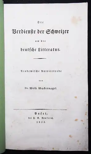 Wackernagel, Die Verdienste der Schweizer um die deutsche Litteratur 1833
