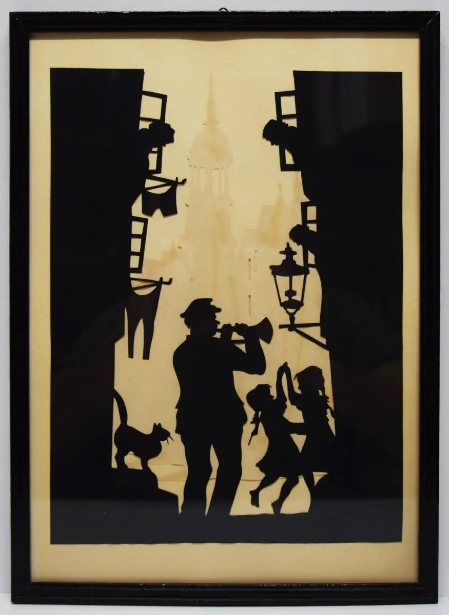 ORIGINAL-SCHERENSCHNITT um 1900 - Tanzende Mädchen SILHOUETTE 0