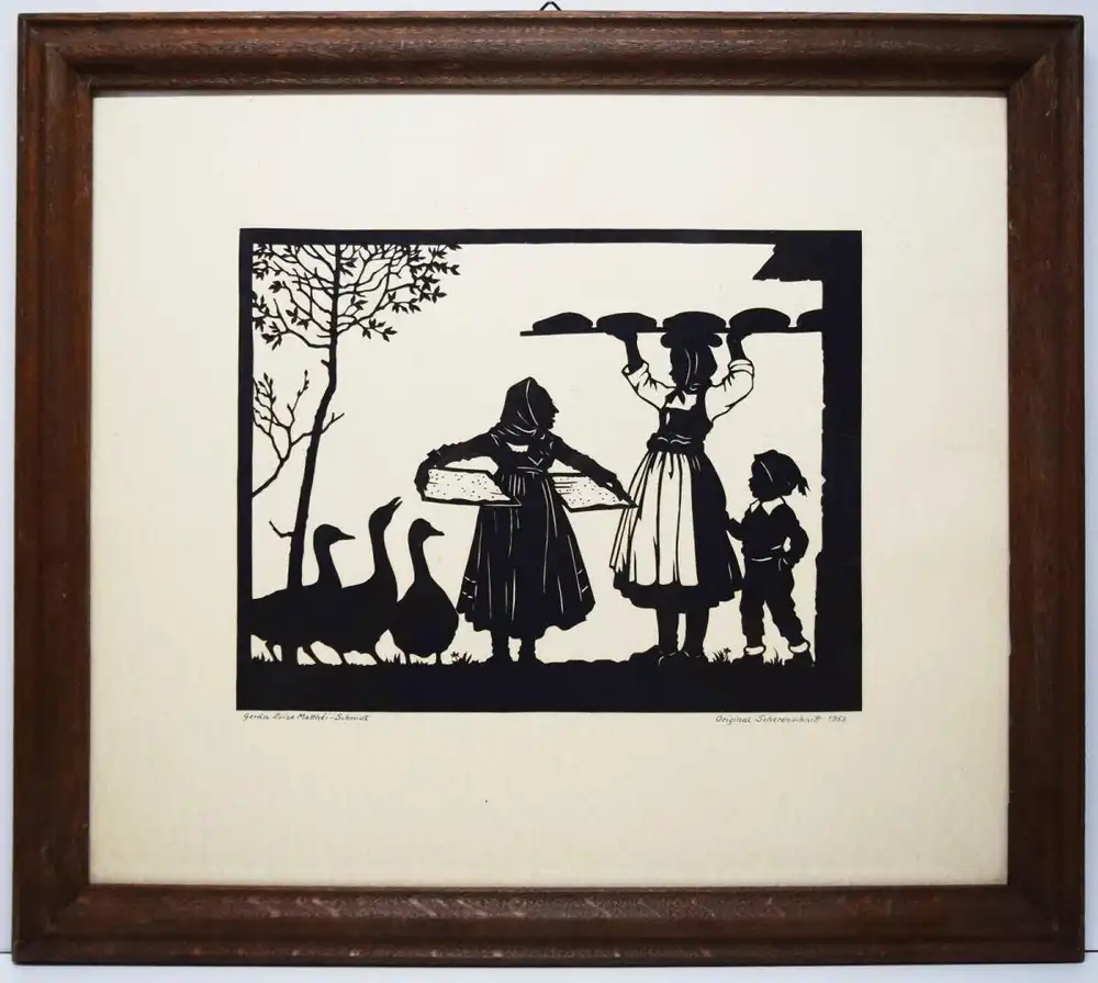 ORIGINAL-SCHERENSCHNITT 1953 SIGNIERT - Matthei-Schmidt. Die kleine Bäckerin 0