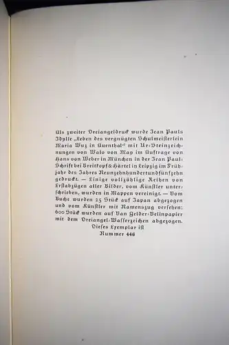 Jean Paul, Leben des vergnügten Schulmeisterlein 1915 Walo v. May VORZUGSAUSGABE