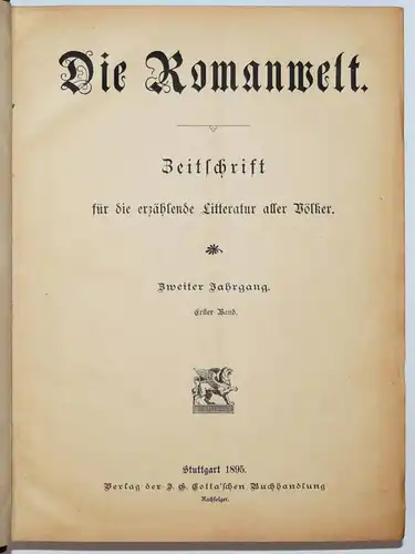 Die Romanwelt. Zeitsschrift für die erzählende Litteratur aller Völker 1895