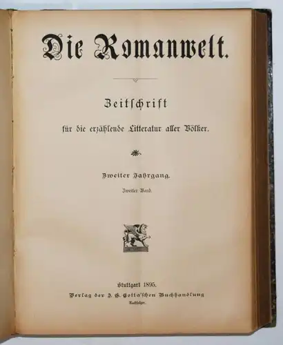 Die Romanwelt. Zeitsschrift für die erzählende Litteratur aller Völker 1895