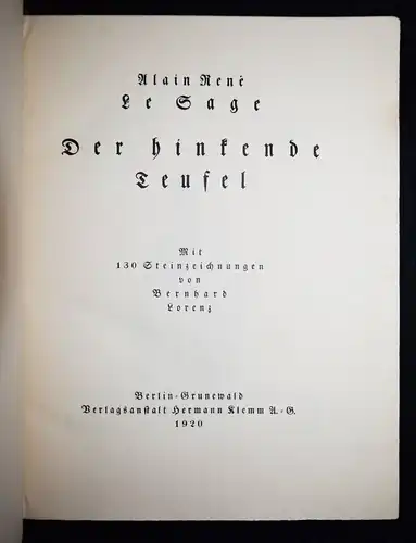 Le Sage. Der hinkende Teufel 1920 NUM.  1/125 SIGNIERT H. Fikentsch B. Lorenz