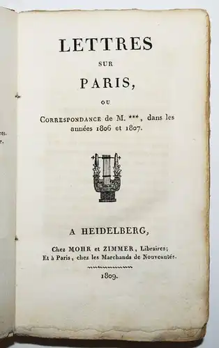 Berkheim, Lettres sur Paris, ou correspondance de M...1809 SCHWEIZ POLITIK BADEN
