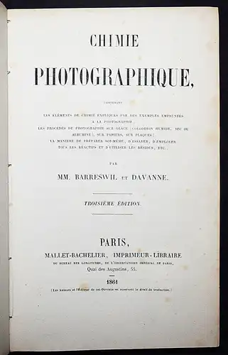 Barreswil et Davanne, Chimie photographique - 1861 - CHEMIE