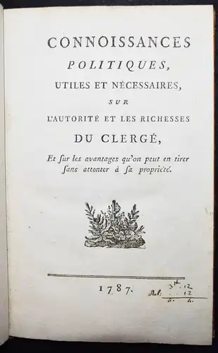 Goezman, Connoissances politiques - 1787 STAATSRECHT STREITSCHRIFT POLITIK