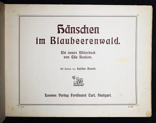 Beskow. Hänschen im Blaubeerenwald - Loewe 1903 Elsa Beskow Karsten Brandt