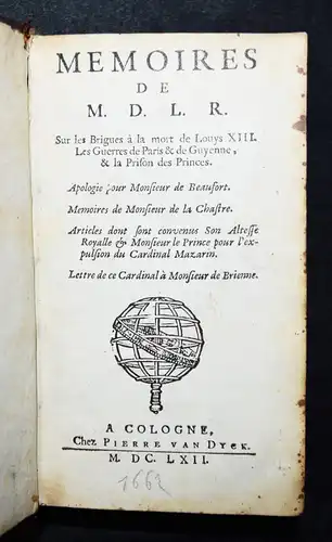 La Rochefoucauld, Memoires - 1662 BAROCK-LITERATUR GESCHICHTE FRANKREICH