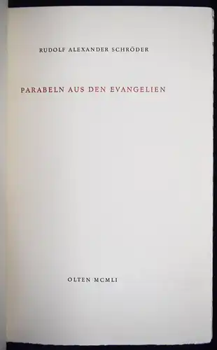 Schröder, Parabeln aus den Evangelien 1951 SIGNIERT NUMMERIERT 1/100 HANDEINBAND