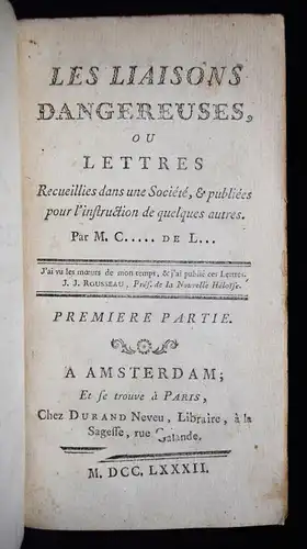 Laclos, Les liaisons dangereuses - 1782