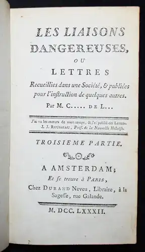 Laclos, Les liaisons dangereuses - 1782