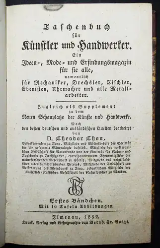 Thon, Taschenbuch für Künstler und Handwerker 1832 WERKZEUG HANDWERK TISCHLEREI