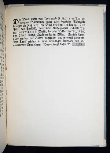 Frischlin, Deutsche Schwänke - 1906 NUMMERIERT 1/950 Elena Luksch-Makowska