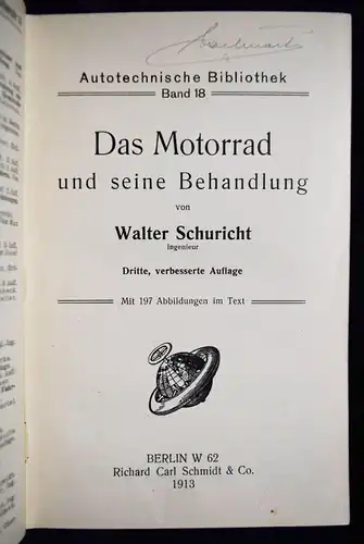 Schuricht, Das Motorrad und seine Behandlung -  1913 MOTORRÄDER