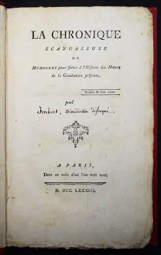 Imbert de Boudeaux, La chronique scandaleuse 1783  - EORTICA EROTIK