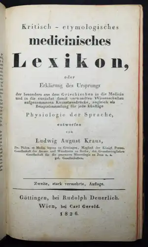 Kraus, Kritisch-etymologisches medicinisches Lexikon - 1826