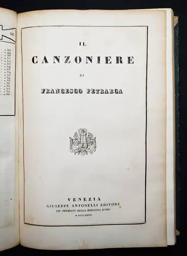 Parnaso italiano volume primo, Dante, Ariosto, Tasso. 4 Werke in 1 Band -1832