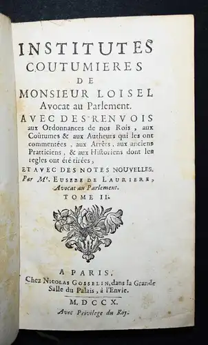 Loisel, Institutes coutumieres - 1710 STAATSRECHT FRANKREICH