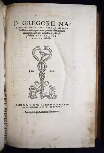 Gregorius, Orationes XXX, Bilibaldo 1531 RENAISSANCE KIRCHENGESCHICHTE ANTIKE