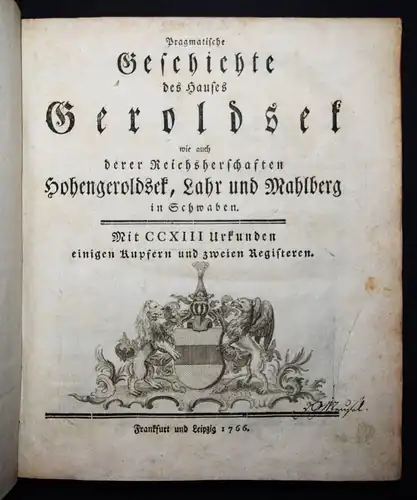 Geroldseck – Reinhard, Pragmatische Geschichte des Hauses Geroldsek 1766 BADEN