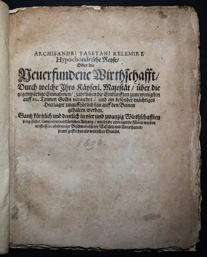 Archisander Tasetanus Relemir, Hypochondrische Reyse - 1700 SATIRE STEUERRECHT