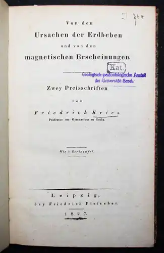 Kries, Von den Ursachen der Erdbeben und von den magnetischen Erscheinungen 1827