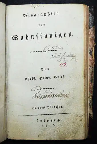 Spiess, Biographien der Wahnsinnigen - 1796 SUIZID SELBSTMORD TRIVIALLITERATUR