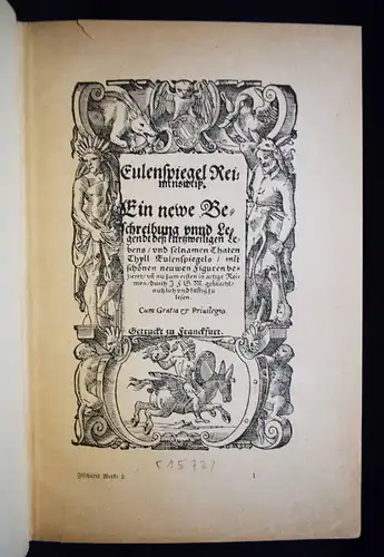 Fischart, Der new Eulenspiegel Reimenweiß - 1895 BAROCK BAROCKLITERATUR