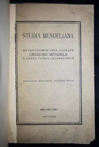 Mendel – Studia Mendeliana - Mendel 1923 BOTANIK GENETIK BOTANY