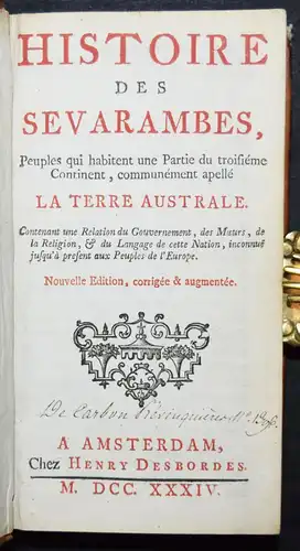 Vairasse, Histoire des Sevarambes - 1734 UTOPIE PHANTASTIK