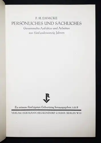 Ehmcke, Persönliches und Sachliches - 1928 TYPOGRAPHIE BUCHKUNST