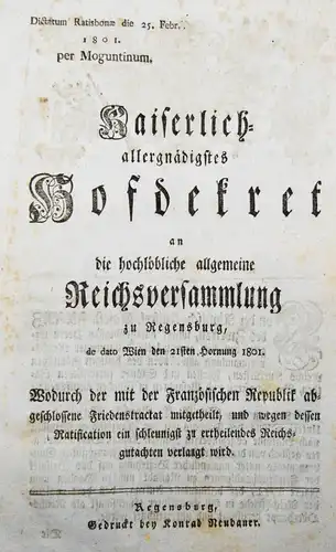 Kaiserlich-allergnädigstes Hofdekret 1801 - NAPOLEON WIEN BAVARICA BAYERN